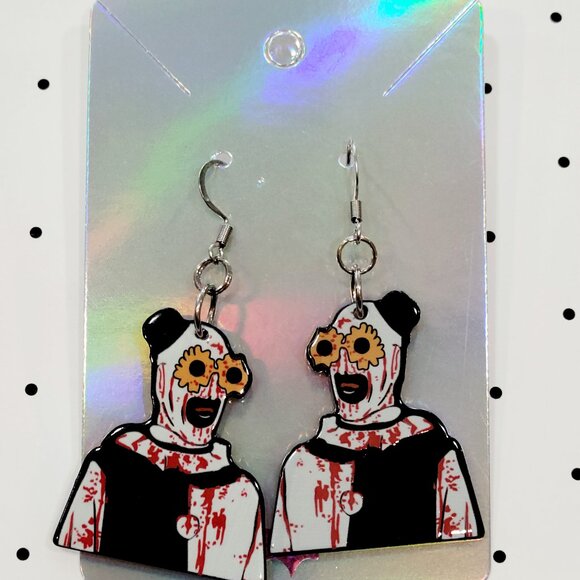 Art The Clown Flower Glasses Terrifier Earrings Stainless Steel Hooks Horror NEW - Picture 5 of 6